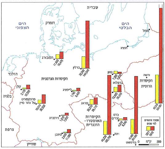(בספר מפה של הגידול באוכלוסייה בערים נבחרות באירופה, 1870-1910 - היעזר במנחה)